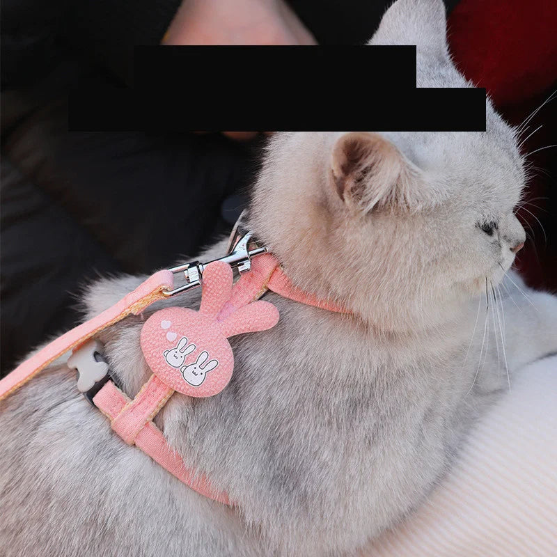 Verstellbares Katzengeschirr mit Leine – Cartoon-Design für Kätzchen & Welpen