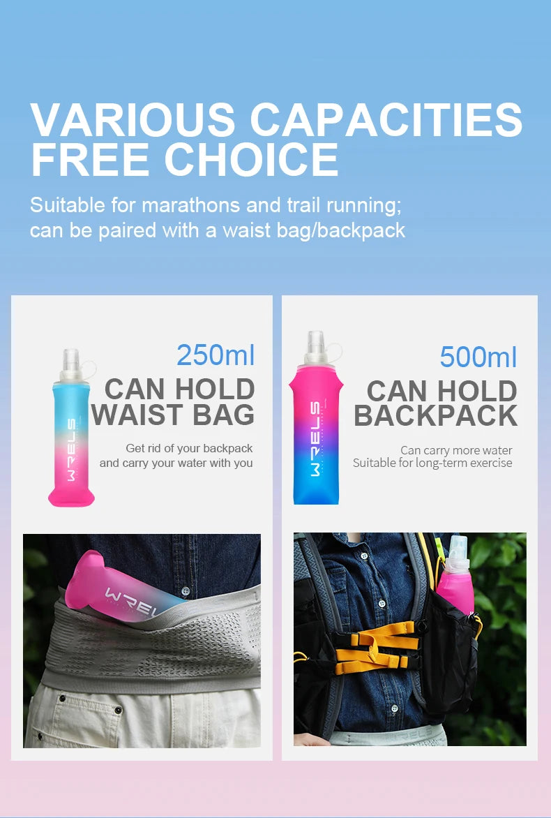 Sport TPU Faltflasche 250ml/500ml - Ultraleicht für Laufen, Marathon & Outdoor - 8 Farben