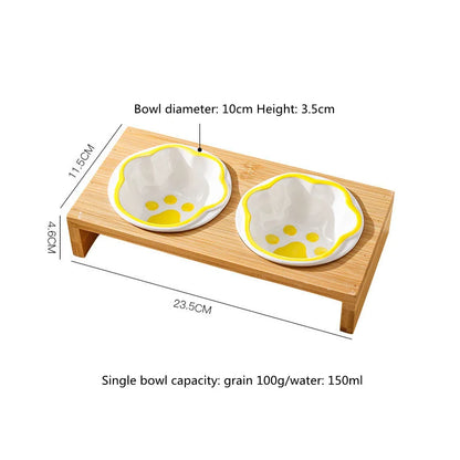 Keramik Futterstation für Katzen & Hunde – 3 Näpfe mit Bambusständer | Pets & Home