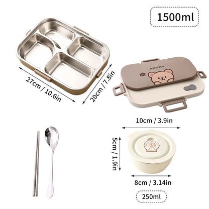 Edelstahl Lunchbox 4-Fächer mit Besteck – Auslaufsicher für Kinder & Schule