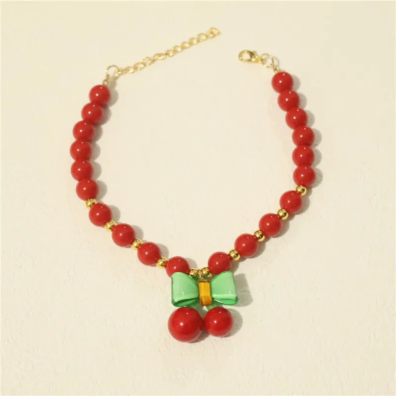 Perlen-Halsband für Haustiere – Handgefertigt, Kirsch-Design für Hunde & Katzen