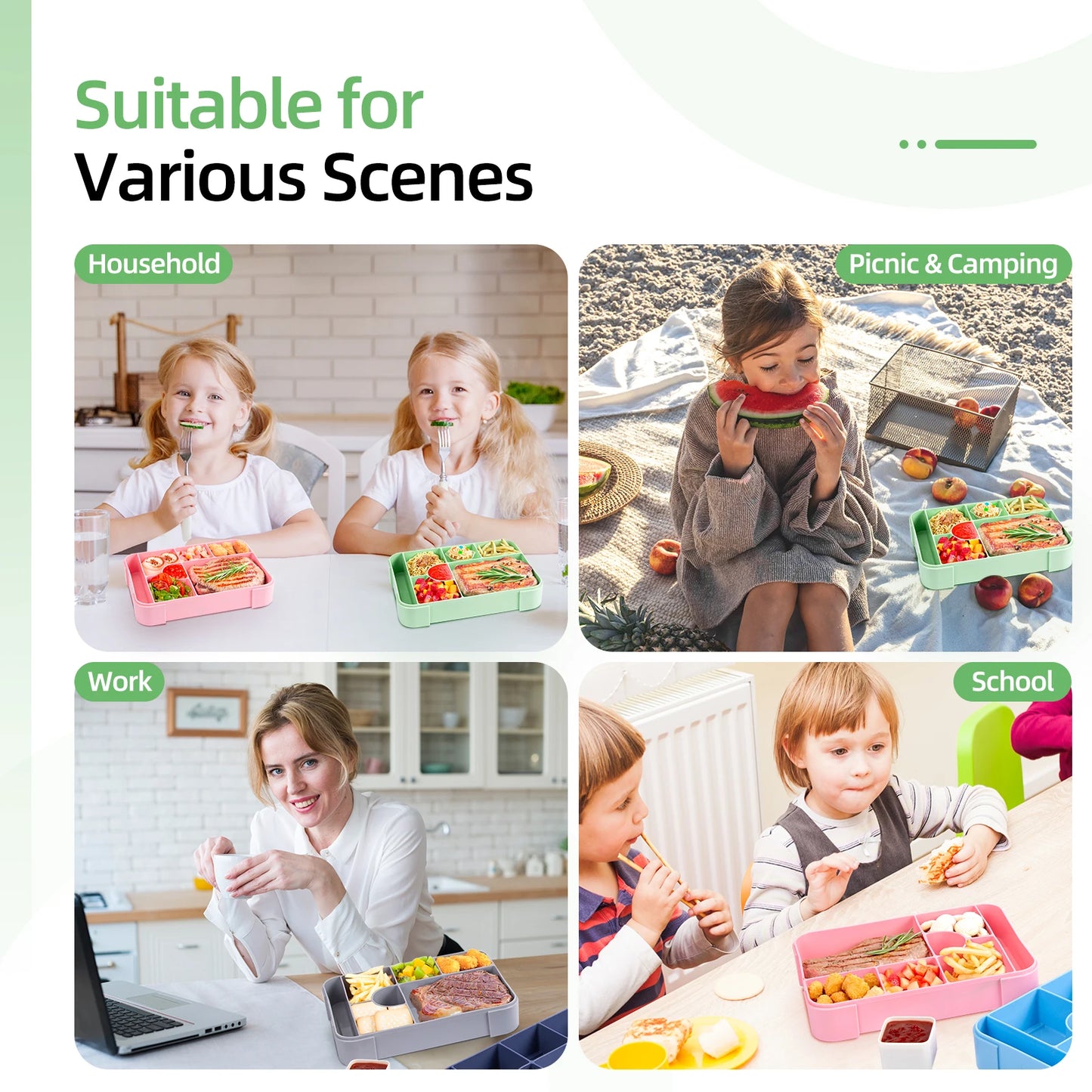 Bento Lunchbox 1330ml - Auslaufsicher mit Fächern für Büro & Schule