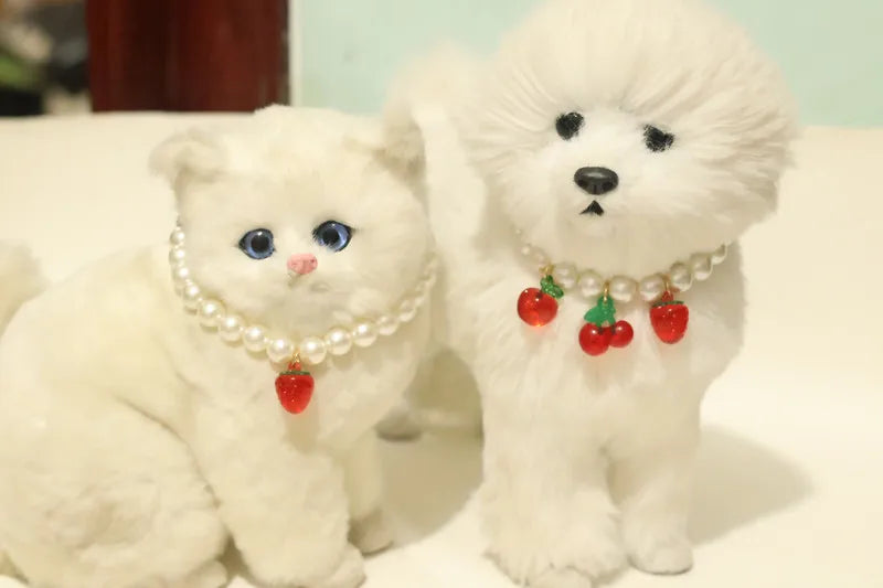 Perlen-Halsband für Haustiere – Handgefertigt, Kirsch-Design für Hunde & Katzen