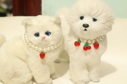 Perlen-Halsband für Haustiere – Handgefertigt, Kirsch-Design für Hunde & Katzen