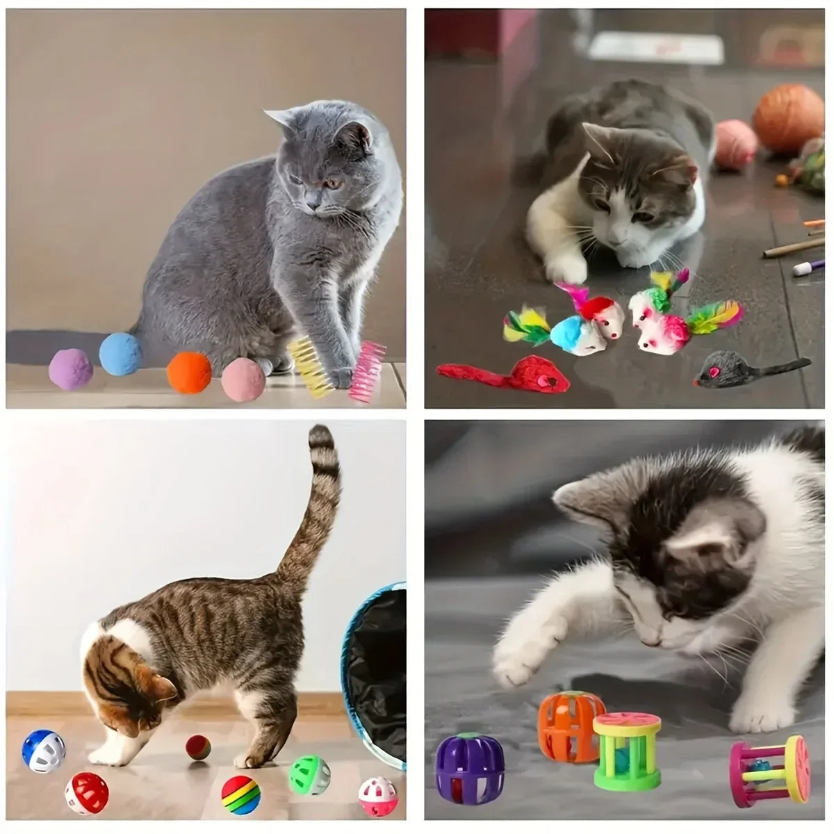 Katzenspielzeug Set 56/28/14 Teile - Bunte Mischung aus Plüsch & Plastik für Mehrere Katzen