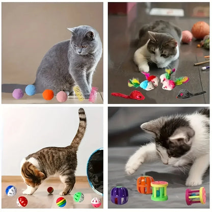 Katzenspielzeug Set 56/28/14 Teile - Bunte Mischung aus Plüsch & Plastik für Mehrere Katzen