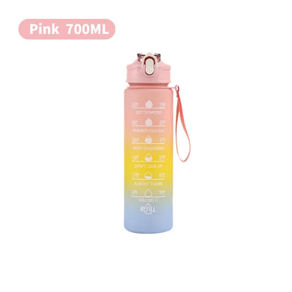 Gradient Sport-Trinkflasche 1L mit Strohhalm & Zeitmarkierung – Farbverlauf Design