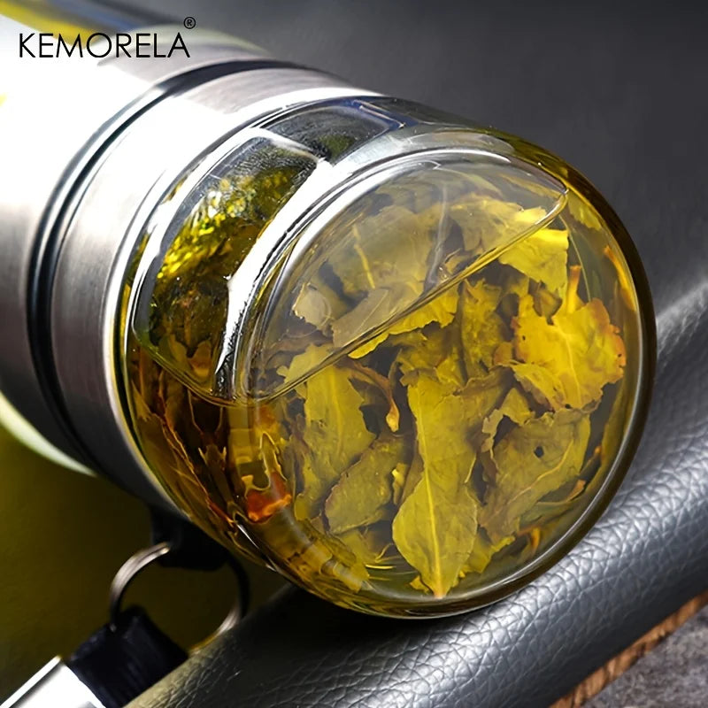 Teeflasche Glas 450ml - Doppelwandig Isoliert mit Tee-Sieb für Unterwegs