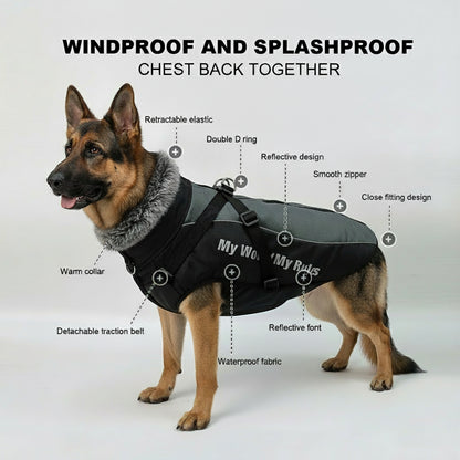 Wasserdichter Wintermantel für große Hunde – mit Geschirr, warm & winddicht