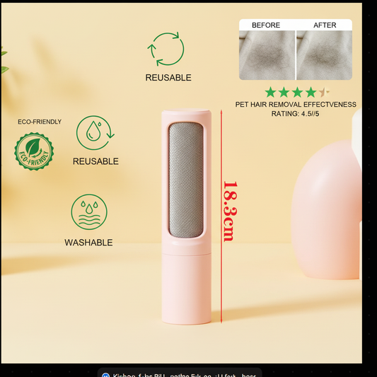 Wiederverwendbare Fusselrolle - Tierhaarentferner Fusselrolle in Rosa mit selbstreinigender Oberfläche, ideal für Haustierpflege & Reinigung.